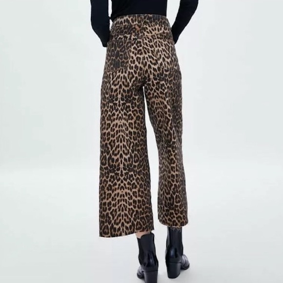 Zara TRF Wide Leopard Cheetah Jeans Pants 40 - 8 - Picture 3 of 9